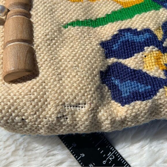 Stunning Vintage Blue & Yellow Pearled Tulip Handbag - Picture 8 of 12